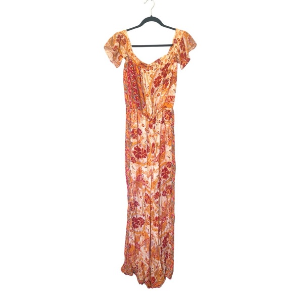 Free People Carmen Boho Floral Orange Jumpsuit Flowy size small - Picture 4 of 13